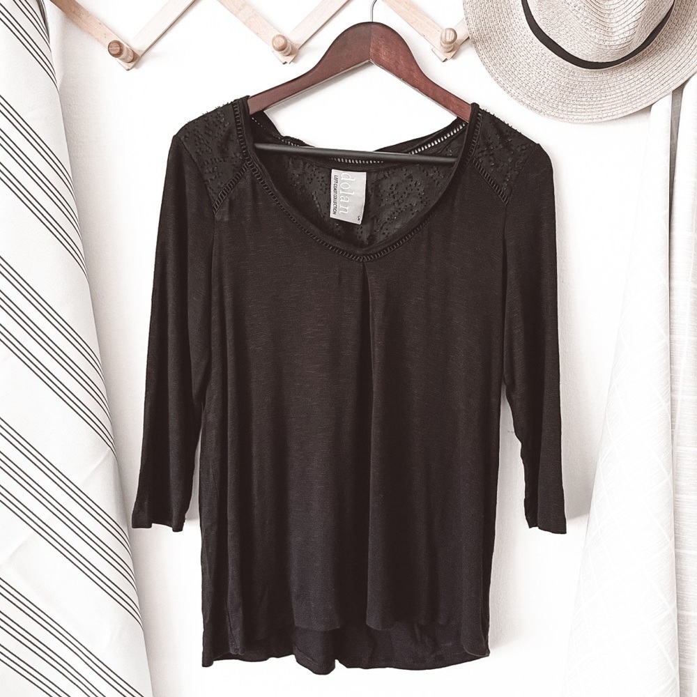 Anthropologie Dolan Black V-Neck 3/4 Sleeve Tee
